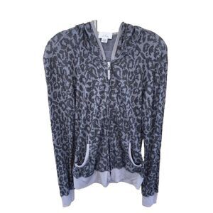 So Low Women Jacket Gray Animal Print Zip L Animal Print Pockets Hooded Waffle